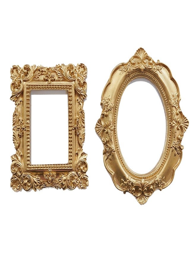 NSdawali 2 Pcs Mini Gold Picture Frames, DIY Tiny Vintage Picture Frames Antique Small Photo Frame for Home Hotel Decor Table Top Jewelry Display Shooting Photo Props Gallery Art Christmas Tree Decor(Gold) - Image 1